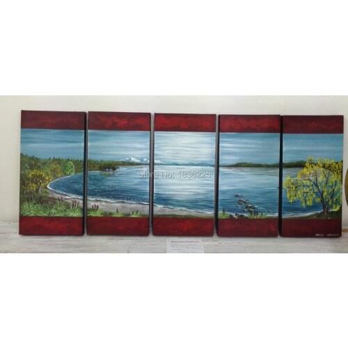 Handpainted sticker 5 pieces art papel de parede fabric oil painting wall stickers wall decor bedding set decoration for home