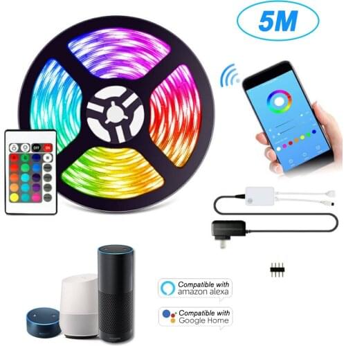 5m WIFI LED Strip Lights 5050 RGB Remote Control Waterproof 12V Smart Light Strip Compatible With Amazon Alexa Google Home