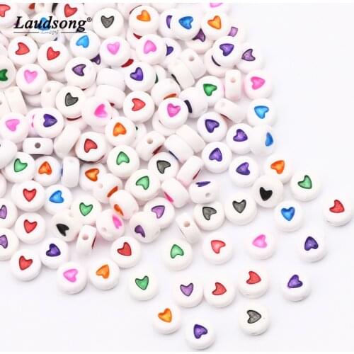 Acrylic Round Beads 4X7MM Mixing Color Heart Shape Pattern Loose Beads For DIY Childrens Jewelry Baby Nipple Clip Making