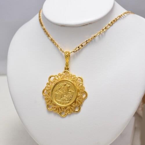 Annayoyo 24K United Kingdom George V coins Necklace pendant Jewerly Man Women British commemorative badge jewelry gift