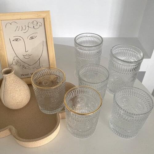 Retro aristocratic European style embossed Phnom Penh glass water cup heat-resistant breakfast cup juice cup couple cup