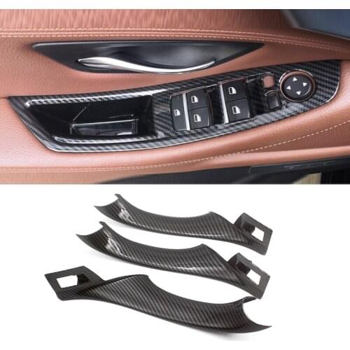 For BMW 5 Series F10 F18 2011 - 2014 2015 2016 2017 Car Interior Carbon Fiber Texture Door Pull Handle Protective Cover Trim