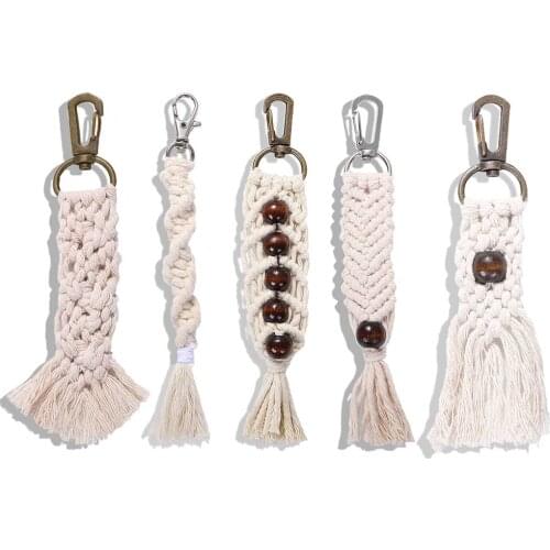 Dvacaman Handmade Woven Keychains Long Key Ring Chain Boho Wooden Tassel Key Holder Accessory Bag Hanging Buckle Wholesale Gifts