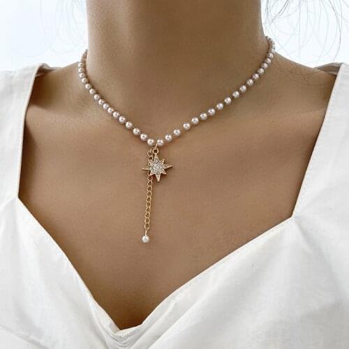 Elegant Korean Fashion Crystal Star Pendant Pearl aesthetic Choker Necklace for Women Girls Neck Chain Choker Collar Jewelry