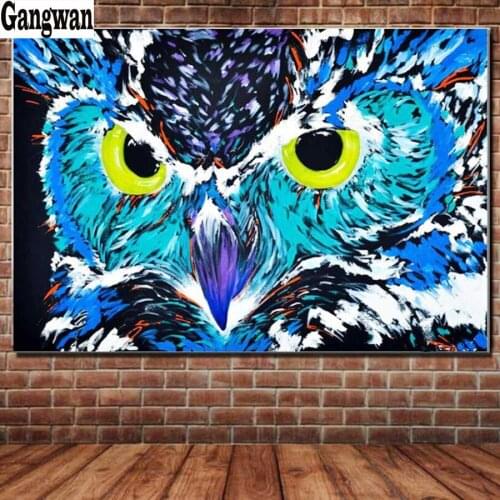 New diamond painting cute owl cross stitch 5d diy diamond embroidery full Square round diamond mosaic blue animal art gangwan