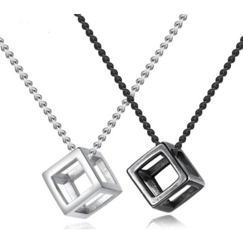Industrial Style Punk Cube Shape Hollow Out Pendant Necklace Cool Hip Hop Rock Fashion Jewelry Men Boy Gifts Accessories Party