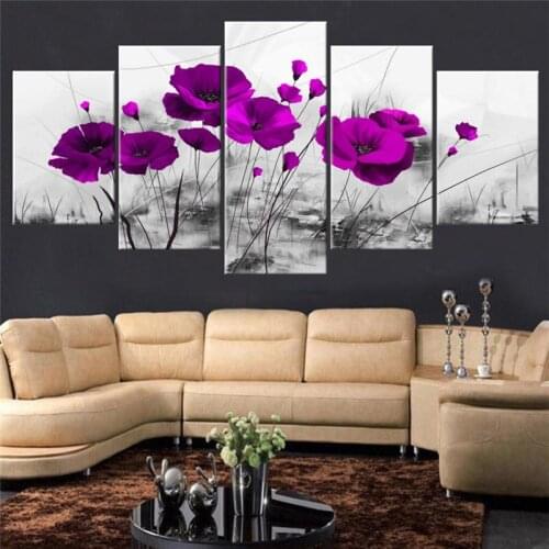 Canvas Print Picture Living Room Wall Art Frame 5 Pieces Romantic Poppy Painting Red Flower Poster Modular Home Decor