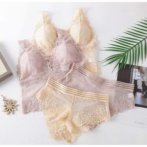 Fashion Sexy Bra And Panties Sexy Lace Tube Top Women Gather Bra Panties Underwear Set lolita clothing