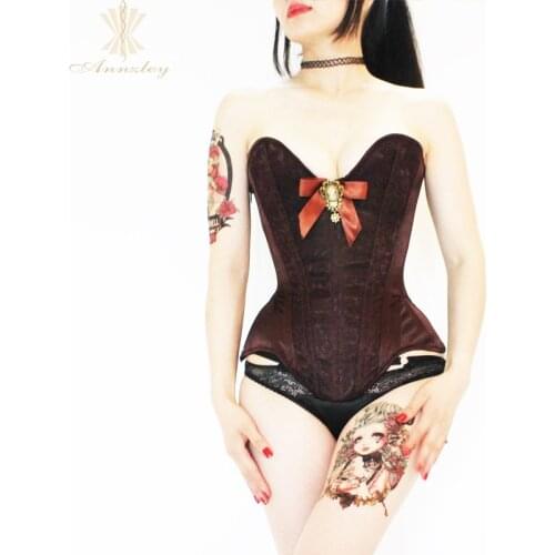 Annzley Steel Boned Overbust Corset Side Zipper Black Lace Sweetheart Corset Top