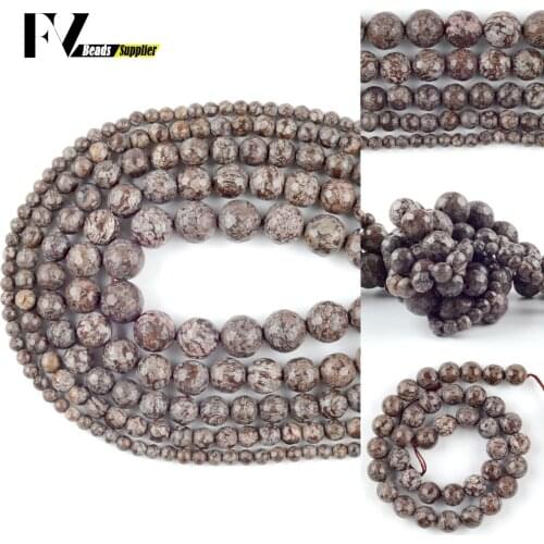 Natural Facted Coffee Snowflake Jaspers Stone Loose Spacer Round Beads For Jewelry Making DIY Bracelets Necklace Needlework 15"