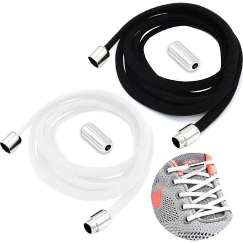 Round Metal lock Shoelaces Elastic Quick Safety No Tie Shoelace All Kinds Shoes Leisure Sneakers Lazy laces off white