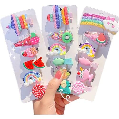 667E 5/6/10Pcs Girls Cute Cartoon Hairpins Children Sweet Barrettes Hair Clips Headband Fashion Kids Headwear Accessories