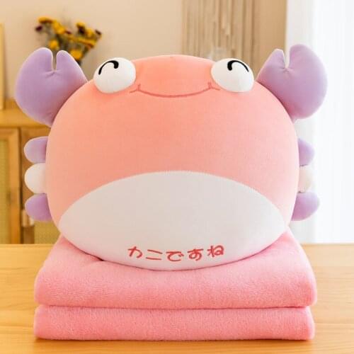 Cartoon Head Of Animal Pillow Blanket Two in One Stuffed Crab Cushion Soft Plush Pillow Napping Pillow Cushion Decorate Gift