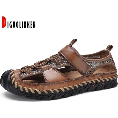 2021 Genuine Leather Men Shoes Summer New Mens Sandals Outdoor Beach Fashion Sandals Slippers Breathable Classic Big Size 38-48