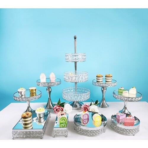 3 Piece -12pcs Set Crystal Gold Plated Cheese Dessert Cupcake Cake Stand with Mirror Plate-Gold