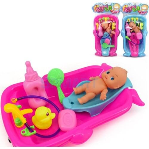 Set of Toddler Baby Adult Role Pretend Play Game Doll Bath in Bathtub Developmental Preschool Water Toy w/ Doll Gift Red