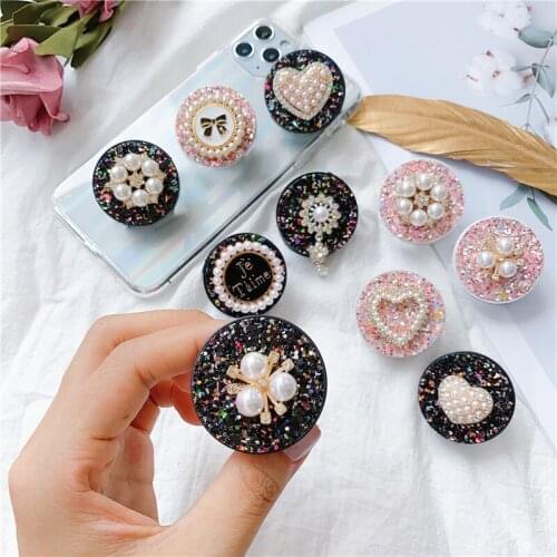 New Glitter Round Phone Holder Smiley Face Retractable Folding Mobile Phone Holder Phone Grip For iphone Phone Accessories