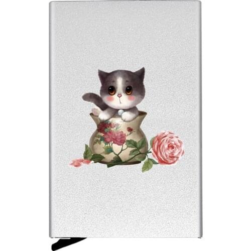 New Fashion Metal Case Cute Cat Credit Card Holder Women Slim Anti Protect Travel ID Cardholder Men Rfid Wallet