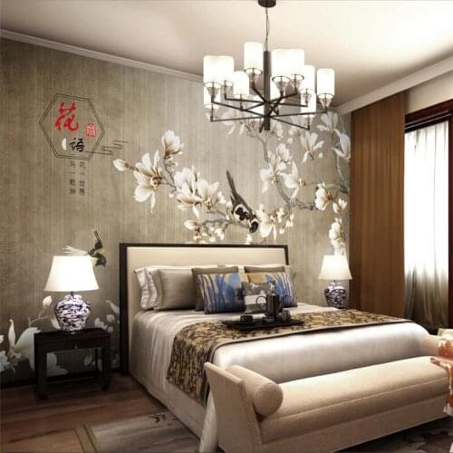 Wellyu Custom wallpaper 3D mural Обои new Chinese hand-painted pen flower bird white magnolia classical TV background wall paper