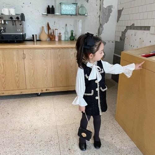 Autumn New Arrival Girls Long Sleeve Princess Dress Kids Tweed Dress with Bow Kids Dresses for Girls Spring Party Dress Vestidos