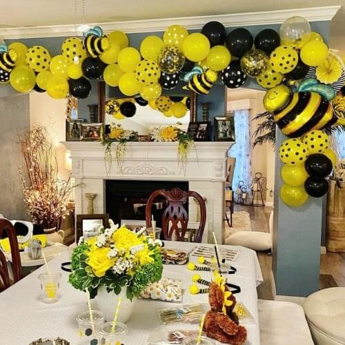 Bee Latex Balloons Garland Arch Kit Black Dots Foil Globos Cartoon Honey Themed Birthday Party Baby Shower Decoration Supplies