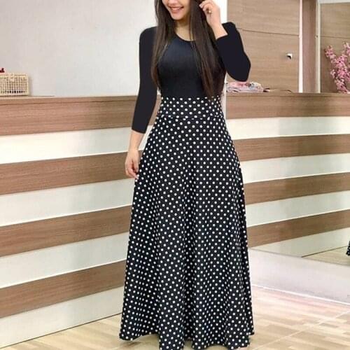 Long Sleeves O Neck Patchwork Women Dresses Floral Printed Draped Vestidos Female Long Maxi Dress Casual Robe Women Clothing