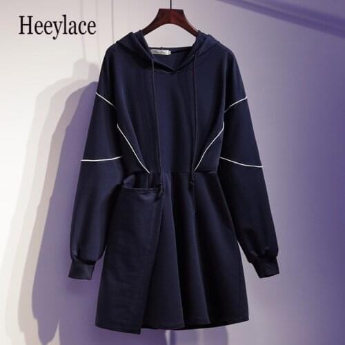 Plus Size Casual Hoodie Sport Dress 2020 Autumn Fall Long Sleeve Loose Oversize Fashion Women High Waist Dresses With Pocket