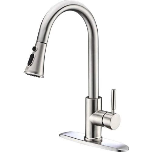 Manufacturer wire-drawing sheet can rotate the single-hole 3 function was smoked pull faucet kitchen sink in