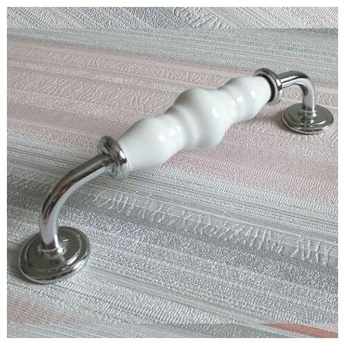 5" chrome Drawer Handle White Ceramic Kitchen Cabinet Handle Silver Dresser Pull Handle Knob 128mm modern style Furniture Hanlde