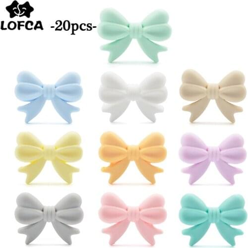 LOFCA 20pcs Silicone Beads Bowknot Baby Teether BPA Free Food Grade Chew Silicone Teething Beads For DIY Pendant Necklace