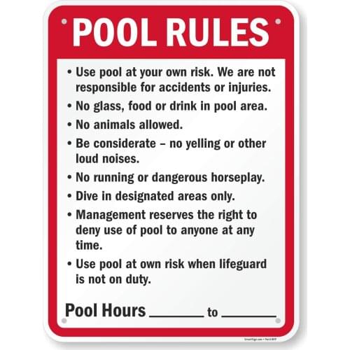 SmartSign Large Pool Rules Sign, 8 x 8 Inches, Plastic Recyclable, Digitally Printed