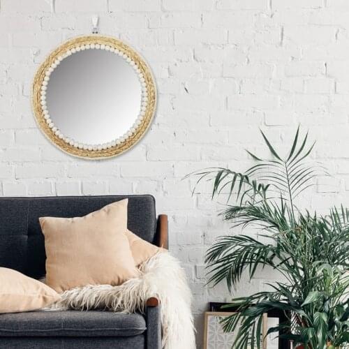 Straw Plaited Dressing Mirror Innovative Art Decoration Makeup Wall Hanging Mirrors Bedroom Bathroom Photography Prop M68E