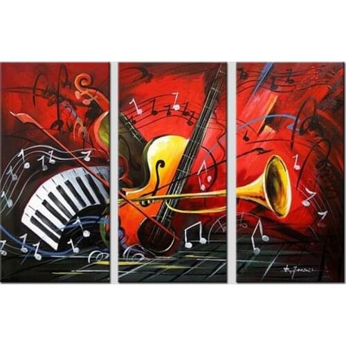 Modern Hand-painted Abstract Pictures Crazy Musical Instrument Modular Wall paintings on Canvas for Home Decoration 3 Panel Art
