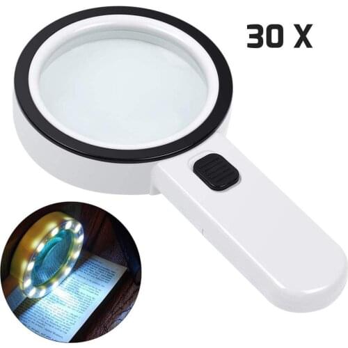 Magnifying Glass with Light 30X Handheld Large Magnifying 12 LED Illuminated Lighted Magnifier for children Reading Exploring
