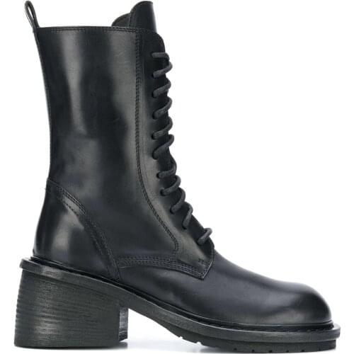 Women Shoes Ankle Lace-up Boots Black Genuine Leather Belgian Fashion Paris Fashion Week Boots