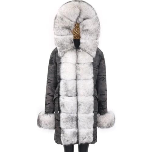 2021 Fashion Waterproof Big Natural Fox Fur Collar Hood Thick Warm Real Fur Parka Winter Jacket Women Long Parka