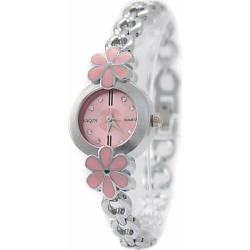 Pink Flower Case Female Analog Quartz Bracelet Wrist Watch PC21S Quartz Ladies Watch