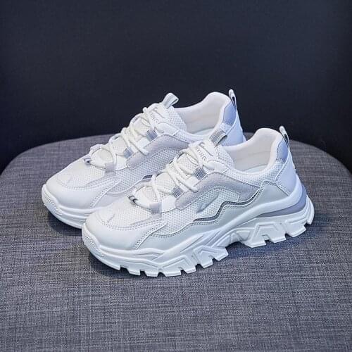 2021 New Hot Women Casual Sport Shoes Trend Breathable Leather Patchwork Girl Thick-soled Sneakers Fashion Trainers 5 Colors