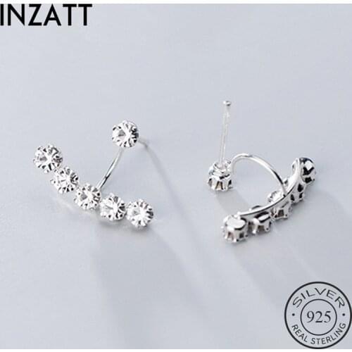 INZATT Real 925 Sterling Silver A row of Zircon Stud Earrings For Fashion Women Birthday Party Cute Fine Jewelry Accessories