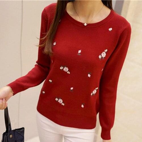 2019 Autumn Sweater Women Embroidery Knitted Winter Flower Sweater And Long Sleeve Pullover Female Loose Jumper Pull Femme R177