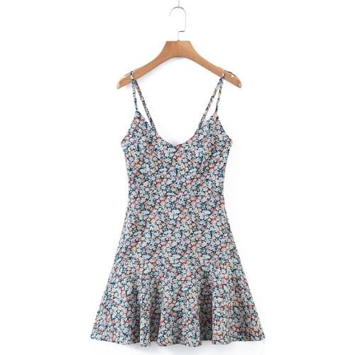 Women New Summer Dress Za 2021 Floral Printed Beach Style Printed V-neck Elastic Slim Ladies Mini Dress Casual Mujer Vestidos