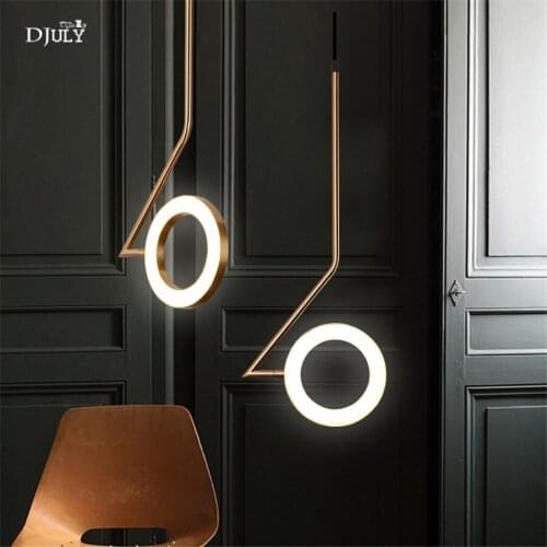Postmodern geometric ring gold pendant lights for bedroom coffee home deco led hang lamp living room light fixtures dropshipping