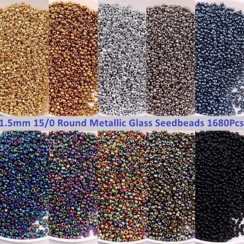 1.5mm Metallic Glass Seedbeads 15/0 Cream Colors Round Spacer Glass Beads For DIY Charm Jewelry Craft Garments Sewing Suppliers
