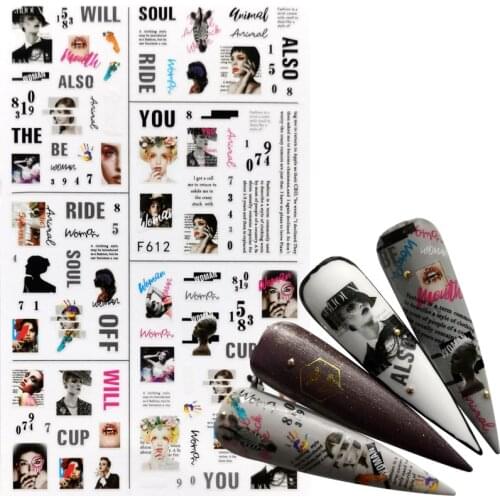 LCJ 1 PC 3D Nail Slider Black Russia Letter Sticker Decals Flower Design Adhesive Manicure Tips Nail Art Decorations