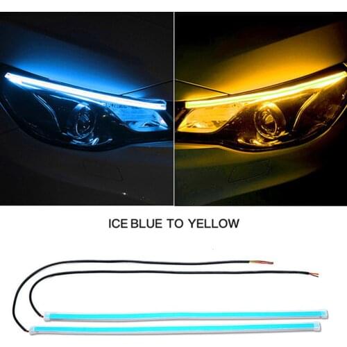 2pcs Automotive LED Turn Signal Driving Light Belt Ultra-thin Light Guide Strip Two-color Streamer Turn Decorative Light