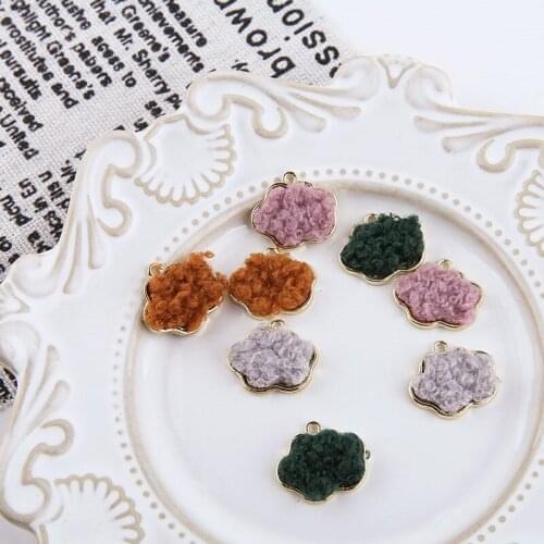 6pcs Korean Sweet Colorful Cute Earrings Alloy Bottom Support Lamb Hair Cloud Pendant Earrings For Girls Jewelry Accessories