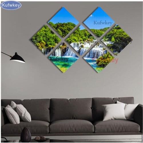 7 pcs,Full square Diamond Painting Cross Stitch waterfall natural scenery,5D Diamond Embroidery Mosaic Multi-picture stickers 3d
