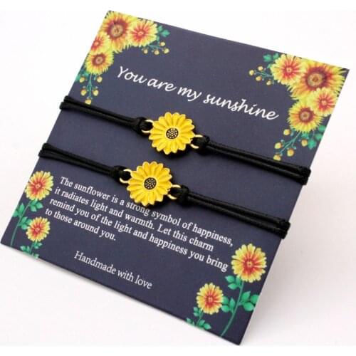 A SET) Sunflower Sun Flower Daisy Bracelets Adjustable Rope Bracelet Women Girl Unisex Fashion Jewelry Drop Shipping