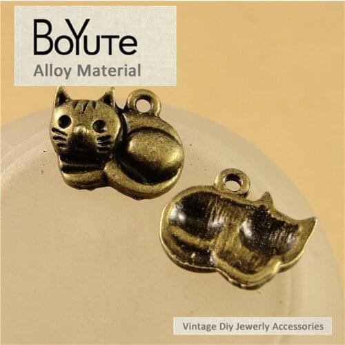 BoYuTe (100 Pieces/Lot) 14*15MM Wholesale Antique Bronze Plated Metal Lazy Cat Charms Pendants for Jewelry Making Diy Handmade