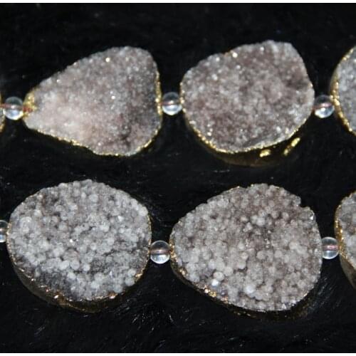 Druzy DIY Beads, 1 Strand, 6pcs, 25x35mm, Brown Druzy Connector, Druzy Quartz Connectors Bead Stone Pendant Finding Jewelry